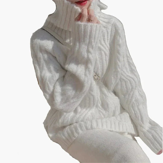 EB | Strickpullover Im Koreanischen Stil mit Lockerem Schnitt und Rollkragen - Modischer Herbst- und Winterpullover