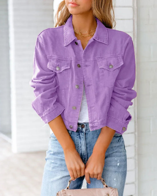 EB | Kurze Taschenjacke Mode Streetwear Einfache Knopf Trend Frauen Denim Jacken Lange Ärmel Herbst Neu Denim Denim Jacken
