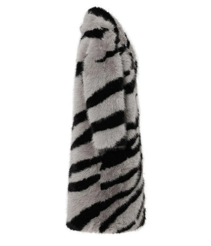 EB | Langer Pelzmantel Damen mit Tierdruck - Luxuriöses & Stilvolles Winterdesign