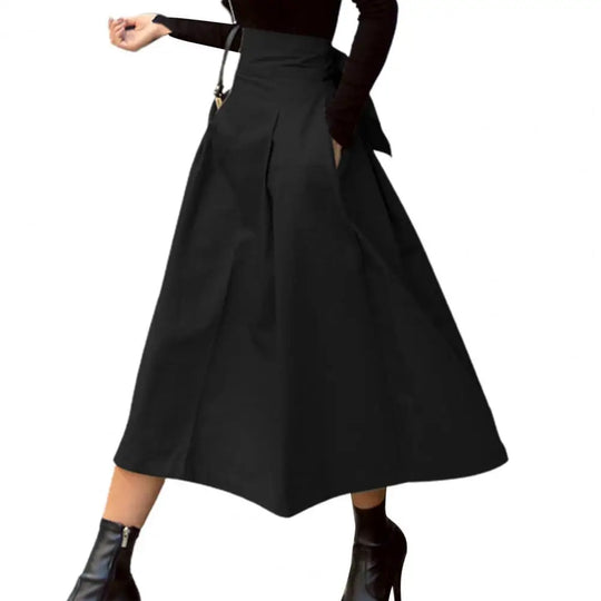 EB | Einfarbiger Midi-Rock Damen Sommerrock Hohe Taille A-Linie Rock für Damen Knöchellanger Rock Faldas Larga