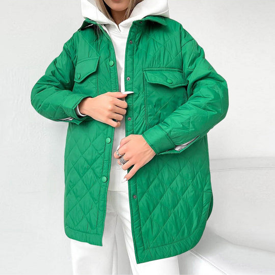 EB | Lange Steppjacke mit Druckknopfverschluss für Frauen Ideal für Den Winter