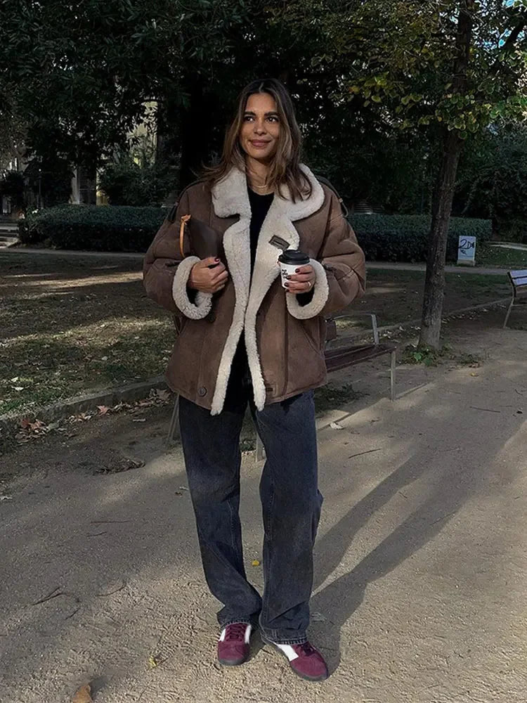 EB | Luxuriöse Pilotenjacke mit Wollfutter Faux Wildleder und Fleece Warm und Stilvoll