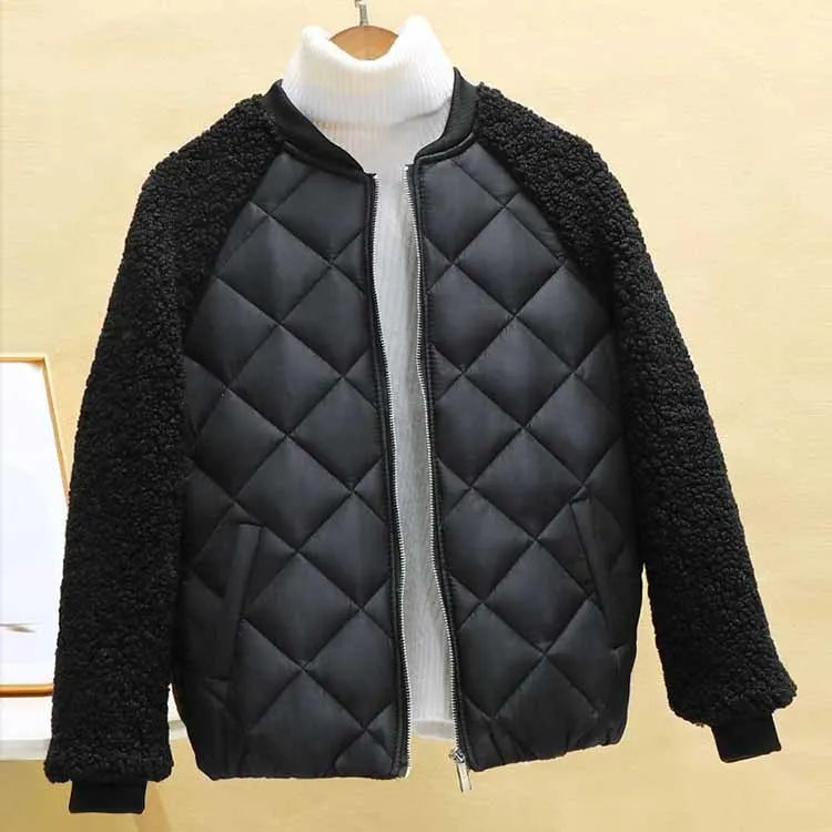 EB | Kurze Lässige Leichte Kunstlammwoll Winterjacke