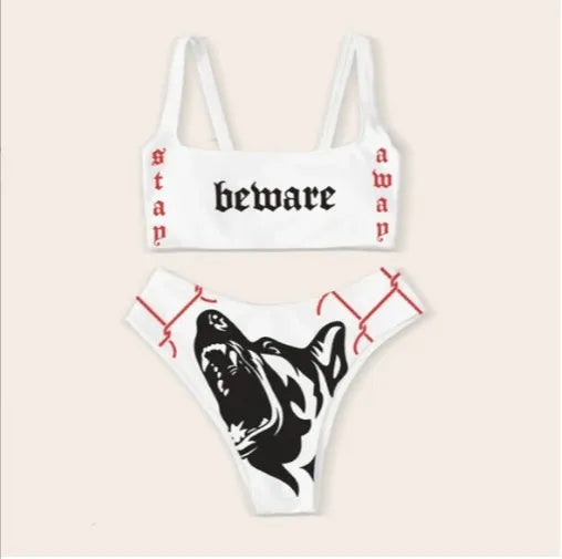 EB | Sexy Goth Bikini Frauen Buchstaben Totenkopf Druck Badeanzug Split Badeanzug Hohe Taille Gotische Bikini Set Strandoutfits