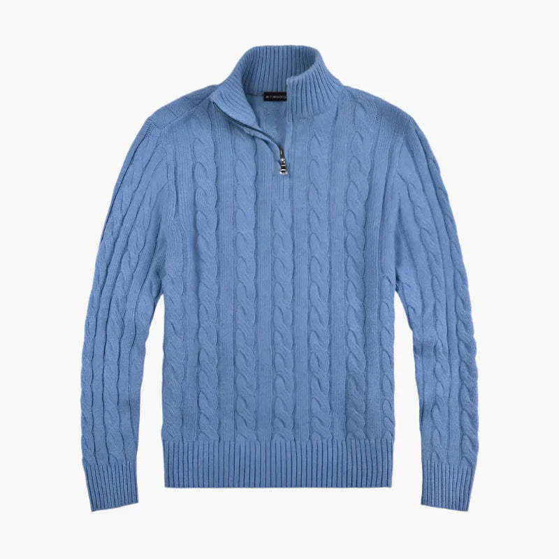 EB | Pullover mit Zopfmuster und Halbem Reißverschluss - Eleganter Freizeit-Strickpullover