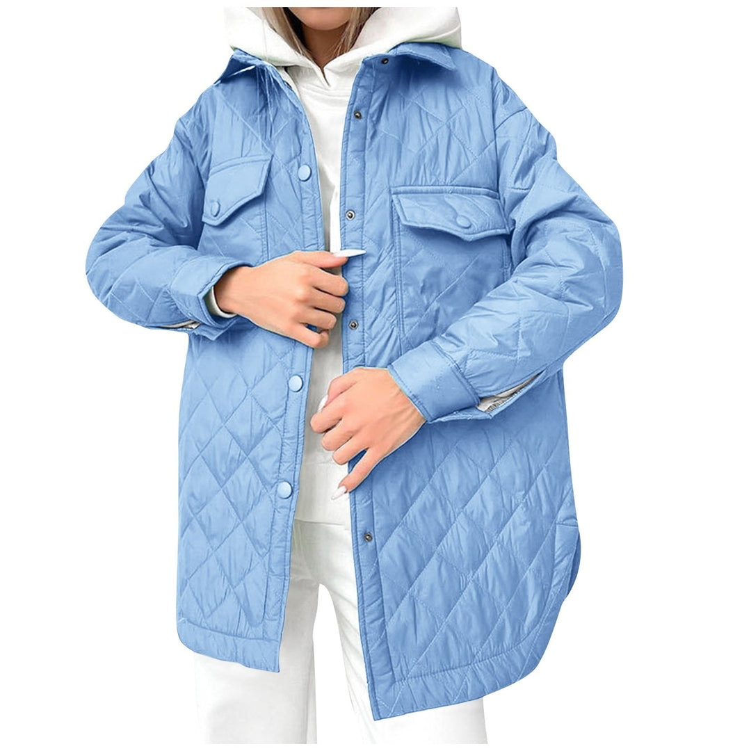 EB | Lange Steppjacke mit Druckknopfverschluss für Frauen Ideal für Den Winter