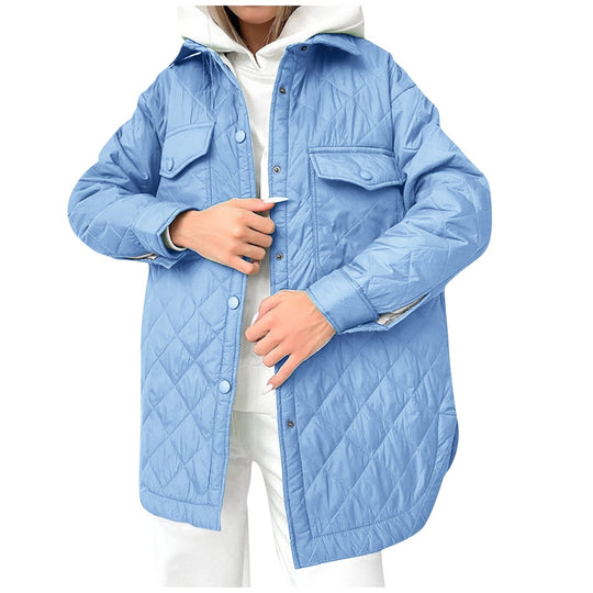 EB | Lange Steppjacke mit Druckknopfverschluss für Frauen Ideal für Den Winter