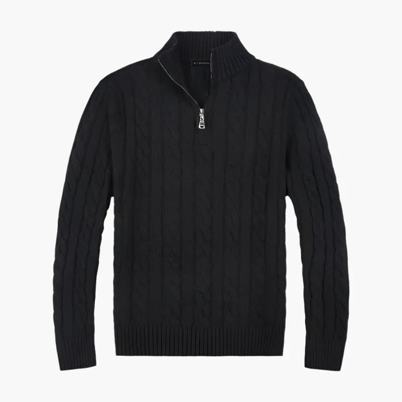 EB | Pullover mit Zopfmuster und Halbem Reißverschluss - Eleganter Freizeit-Strickpullover
