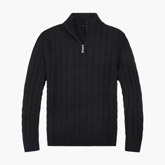 EB | Pullover mit Zopfmuster und Halbem Reißverschluss - Eleganter Freizeit-Strickpullover