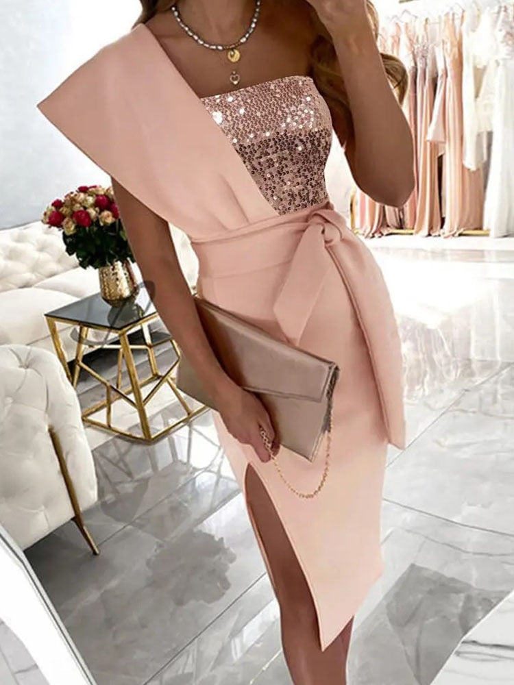 I Ein-Schulter-Abendkleid mit Schlitz für Frauen