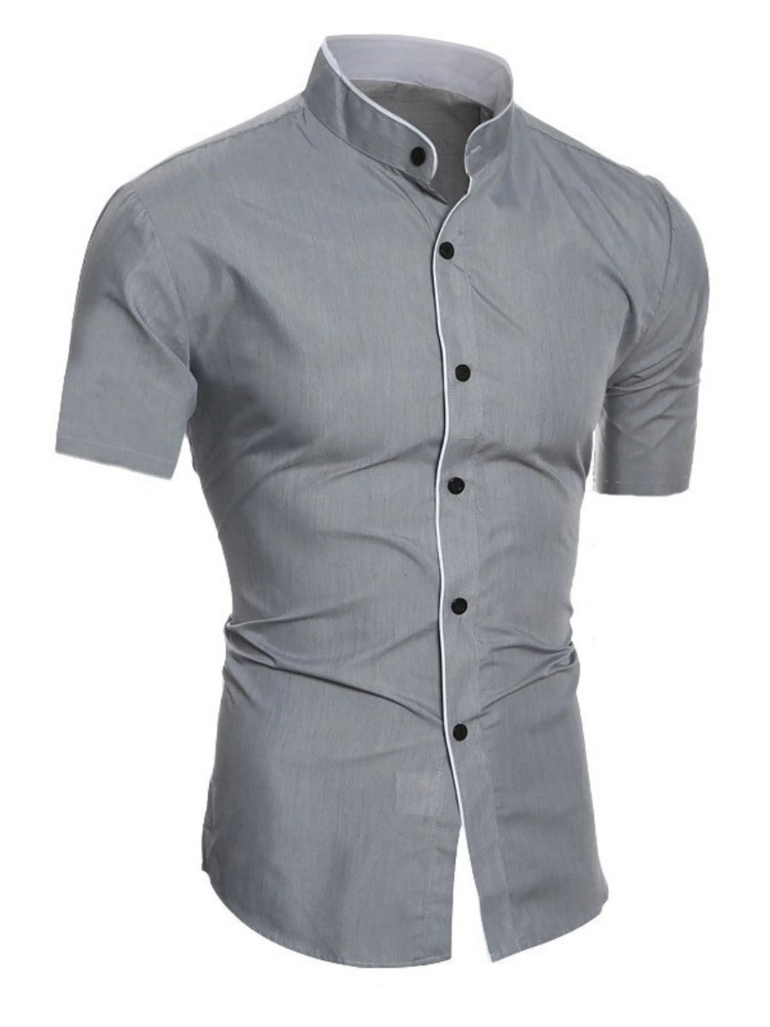 EB | Herren Slim Fit Stehkragenhemd Kurzarm