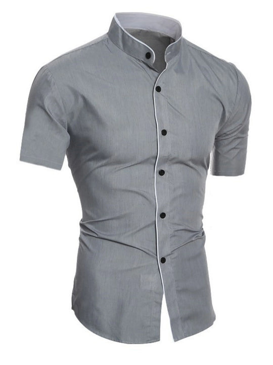 EB | Herren Slim Fit Stehkragenhemd Kurzarm