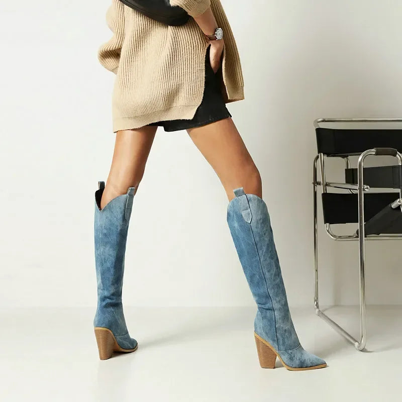 EB | Knielange Denim Stiefel