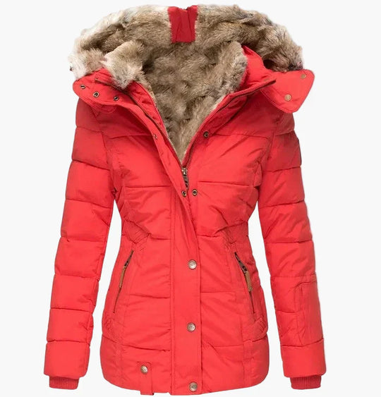 EB | Winter Steppjacke mit Kapuze und Kunstfell - Modische Figurbetonung, Ideal für Kalte Tage