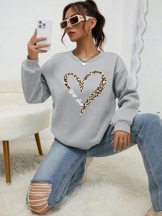 EB | Sweatshirt mit Leopard-herzprint Polyester Trendy und Komfortabel