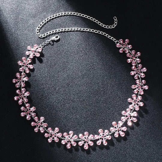 EB | Mode Pink Crystal Flowers Choker Necklace Statement Accessories Mode Frauen Rhinestone Collar Necklace Schlüsselbein Schmuck Ins