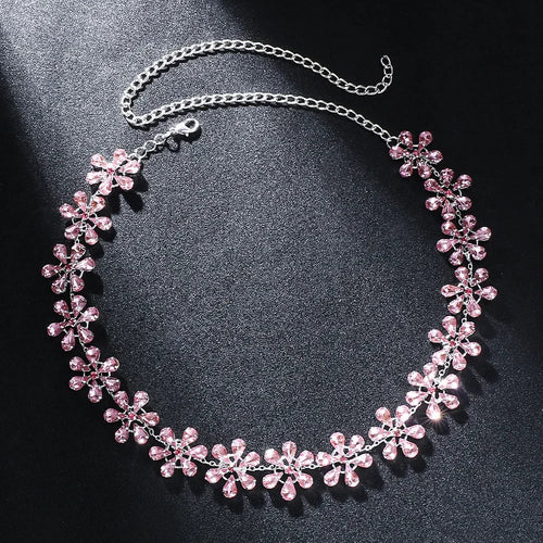 EB | Mode Pink Crystal Flowers Choker Necklace Statement Accessories Mode Frauen Rhinestone Collar Necklace Schlüsselbein Schmuck Ins