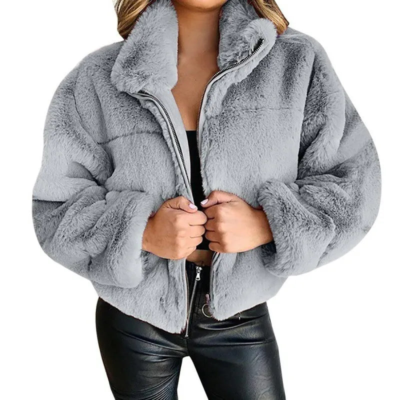 EB | Faux-Fur-Jacke - Übergroßer Schnitt - Hoher Kragen - Volle Reißverschluss - Weich & Gemütlich