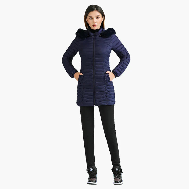 EB | Slim Fit Winter Puffer Jacke mit Pelzkapuze