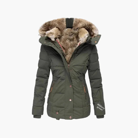 EB | Winter Steppjacke mit Kapuze und Kunstfell - Modische Figurbetonung, Ideal für Kalte Tage