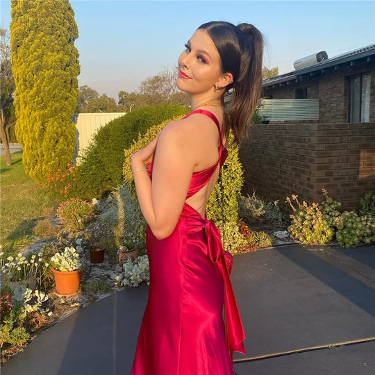 EB | Schleife Rückenfrei Abend Maxi Kleid