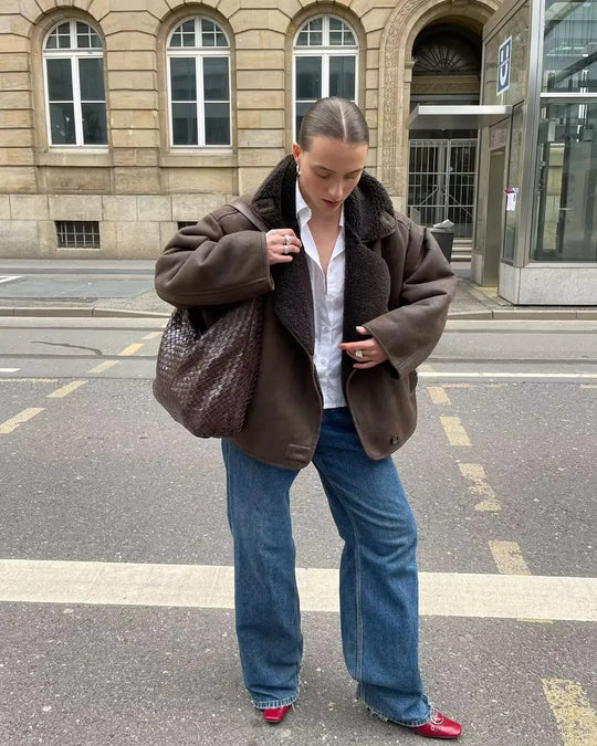EB | Warme PU-Jacke mit Taschen für Frauen