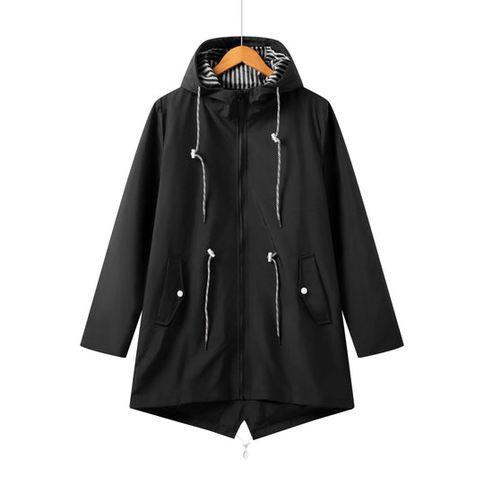 EB | Damen Kapuze Wasserdichter Trenchcoat Lässig