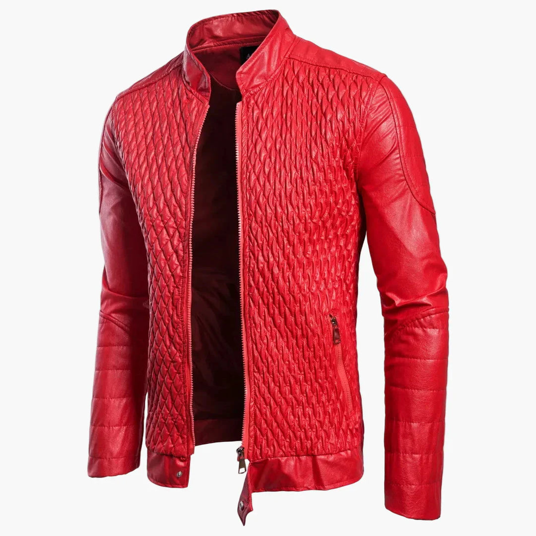 EB | Übergangsjacke Im Biker-Stil mit Stehkragen und Rauten-Design - Perfekt für Alltag und Freizeit
