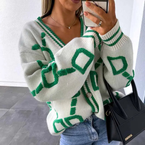 EB | Strickcardigan mit Grafischem Muster Knopfverschluss Trendiger Look