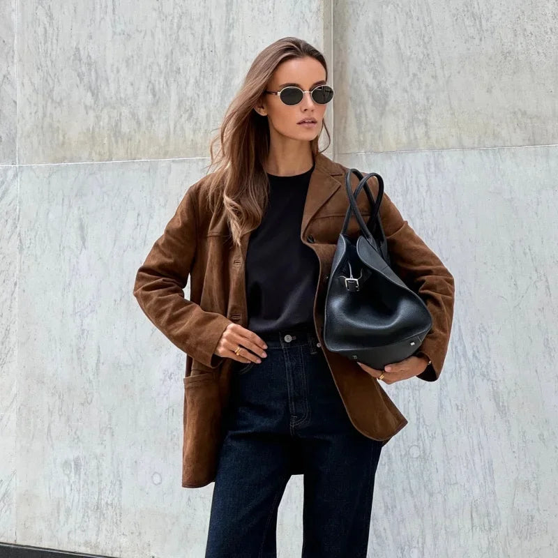 EB | Braune Wild jacke Mit Revers Chic Und Warm