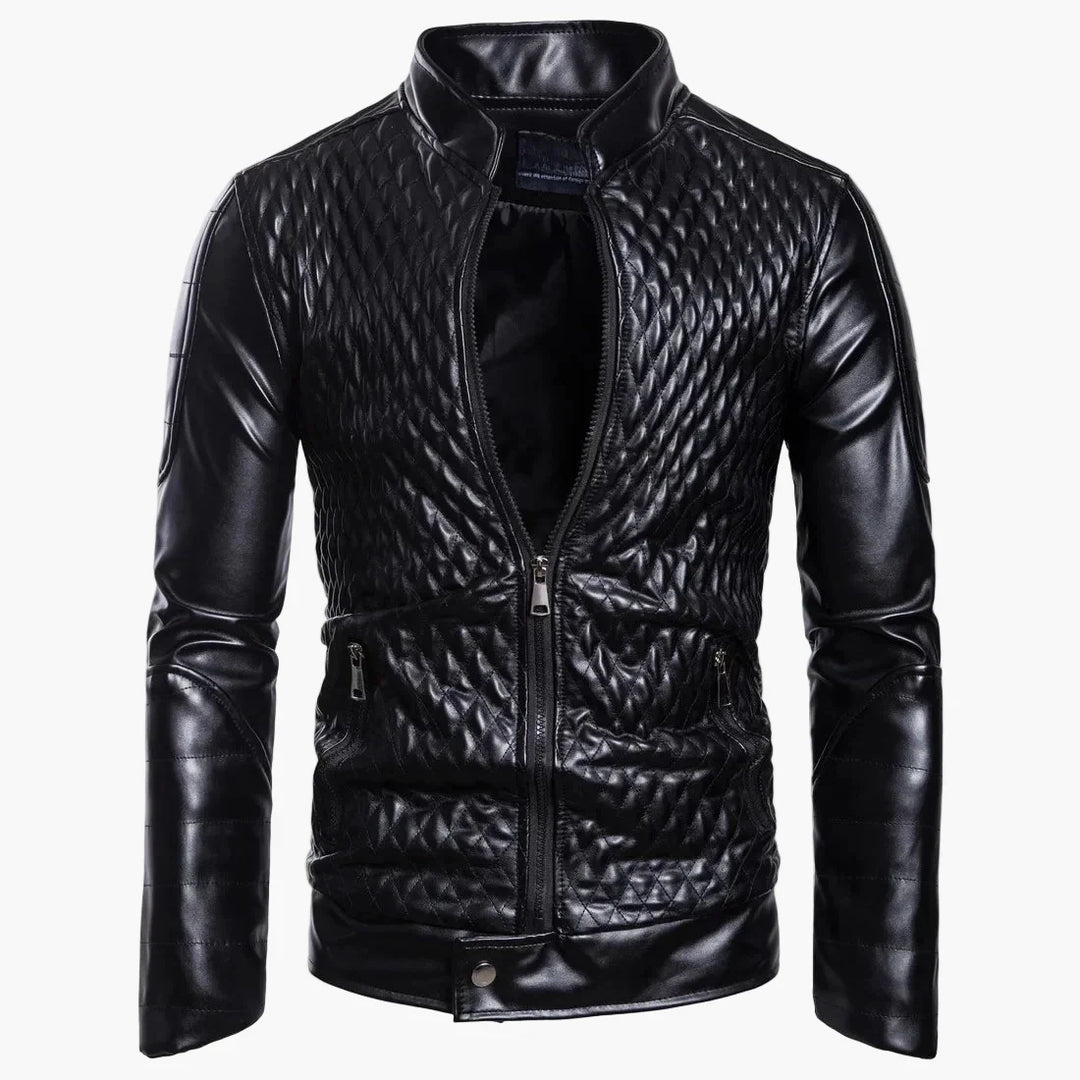EB | Übergangsjacke Im Biker-Stil mit Stehkragen und Rauten-Design - Perfekt für Alltag und Freizeit