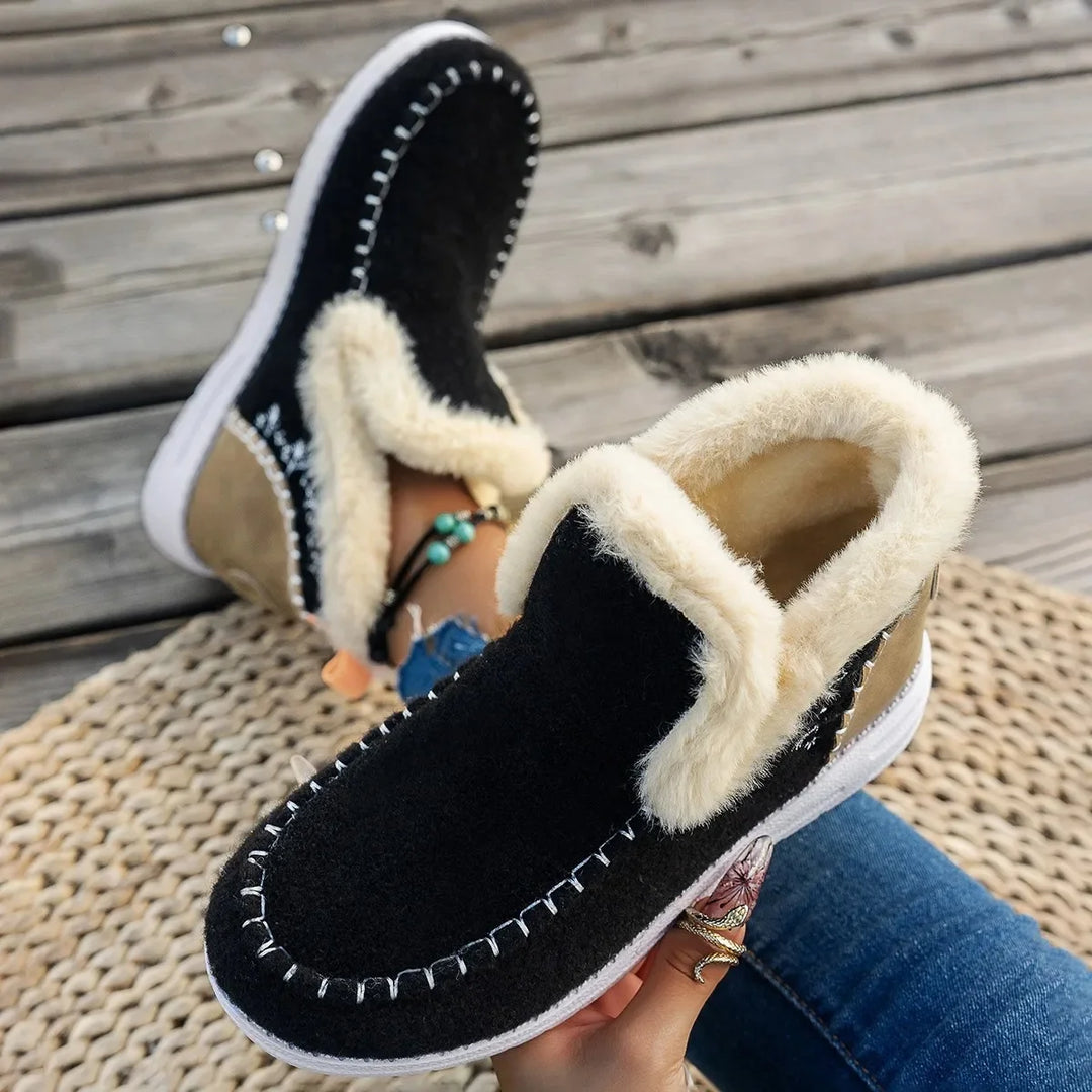 EB | Stiefeletten Kunstfellfutter Filztextur Flache Sohle Lässige Passform