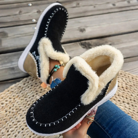 EB | Stiefeletten Kunstfellfutter Filztextur Flache Sohle Lässige Passform