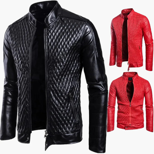 EB | Übergangsjacke Im Biker-Stil mit Stehkragen und Rauten-Design - Perfekt für Alltag und Freizeit