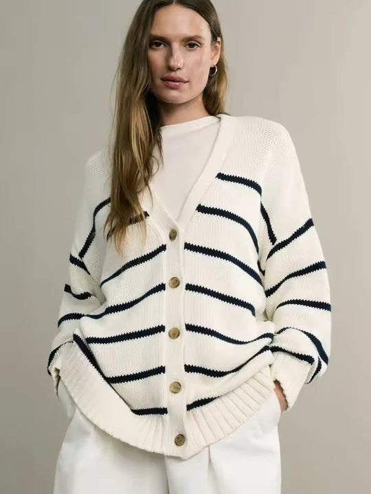 EB | Übergröße Damen Cardigan mit Streifen und Knöpfen