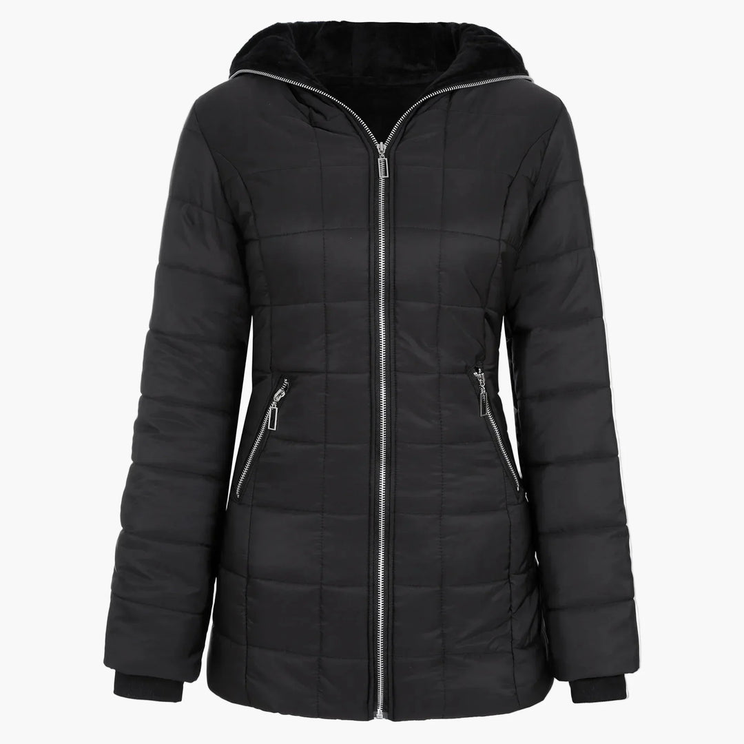 EB | Winter Steppjacke mit Kapuze und Asymmetrischem Reißverschluss - Modische Outdoorjacke für Kalte Tage