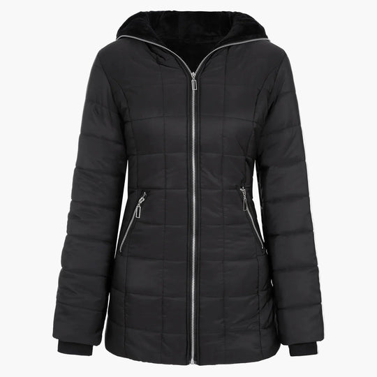 EB | Winter Steppjacke mit Kapuze und Asymmetrischem Reißverschluss - Modische Outdoorjacke für Kalte Tage