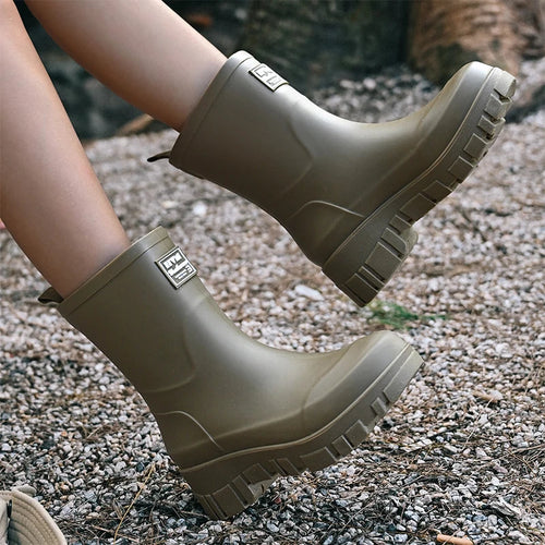 EB | Damen Chelsea wasserdichte Stiefel mit Blockabsatz & gemusterter Sohle