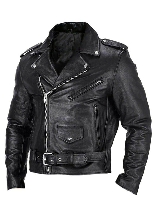 EB | Lederjacke für Herren Slim Fit Stehkragen Winddichte Motorradjacke