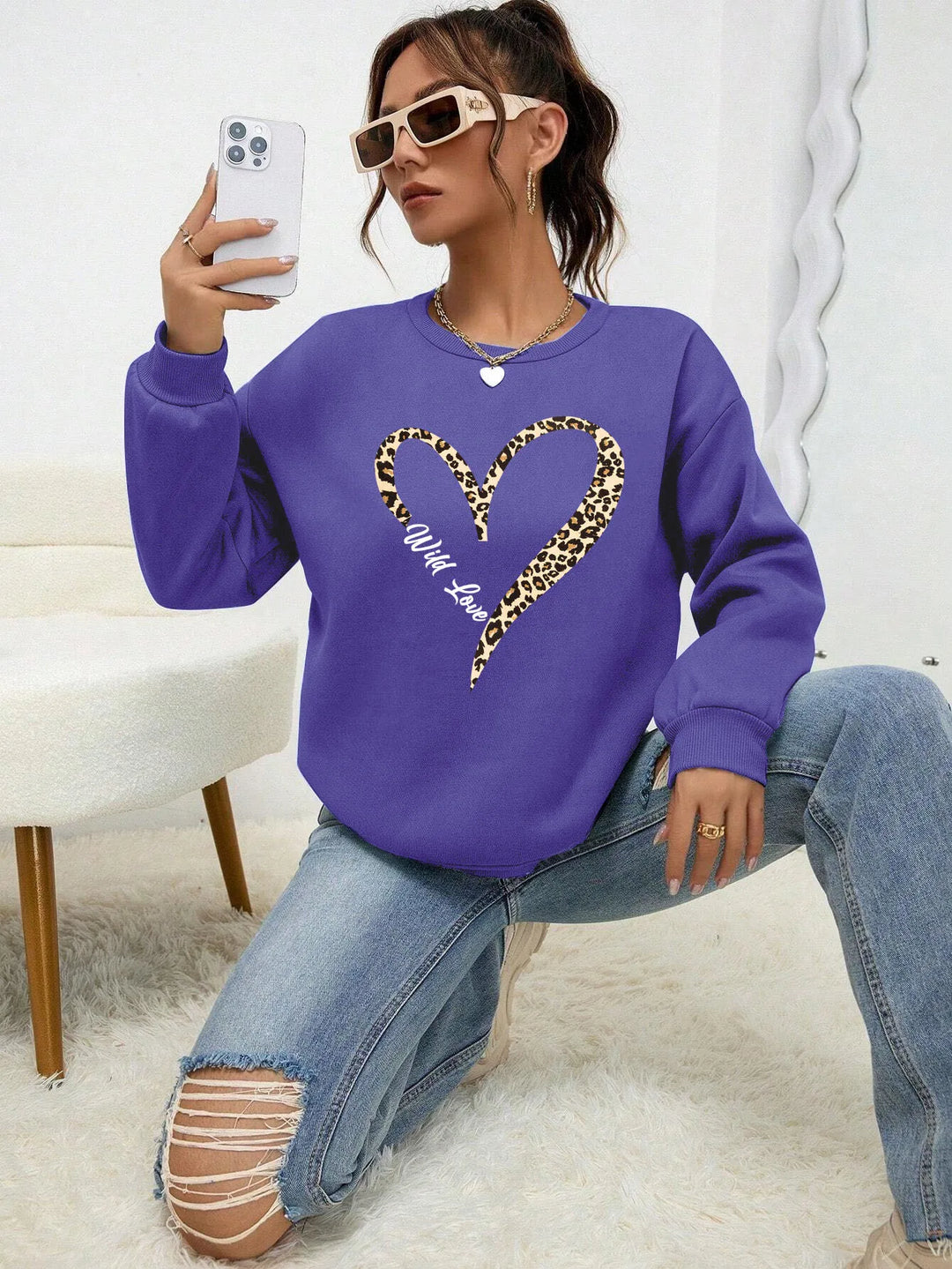EB | Sweatshirt mit Leopard-herzprint Polyester Trendy und Komfortabel
