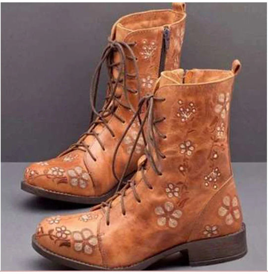 Bestickte Blumenstiefel mit Schnürung EB