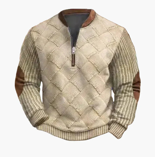 EB | Halbzipper Pullover - Modischer Strick-Look für Herbst und Winter, Warmes Sweatshirt mit Stehkragen und Ellbogen-Patches, Freizeit & Alltag