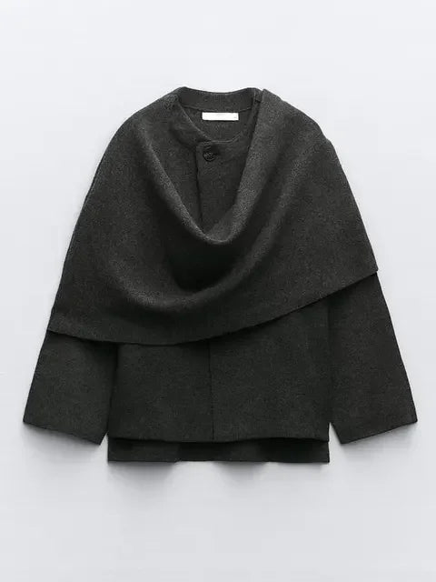 EB | Gestrickte Capejacke Mit Schal Für Damen Im Eleganten Herbststil