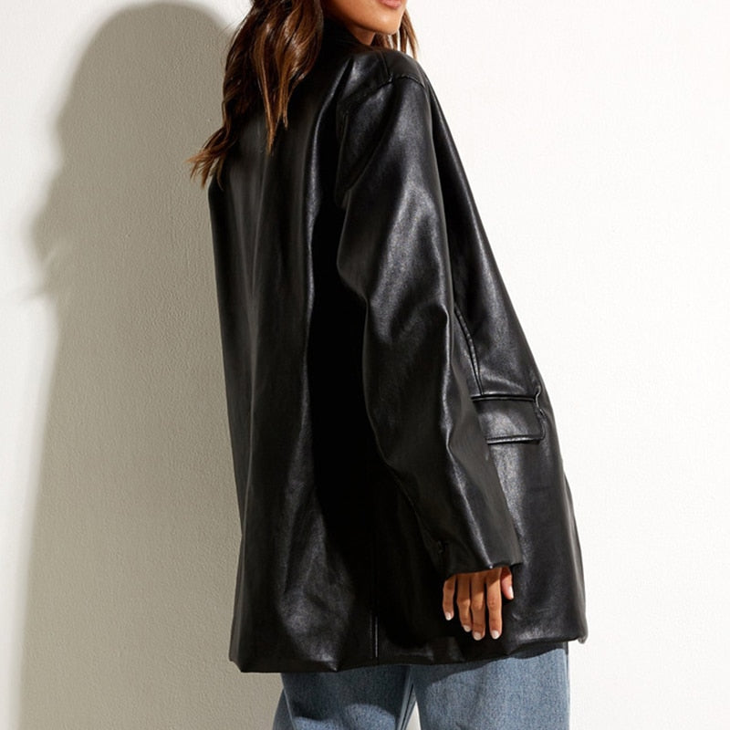EB | Damenblazer mit PU-Leder und Knopfverschluss