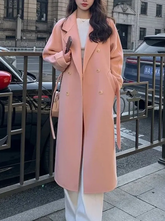 EB | Langmantel Oversized Fit Doppelreihig Elastischer Bund Wolloptik