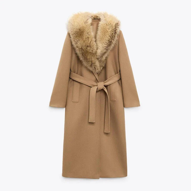 EB | Lange Jacke mit Kunstpelzkragen Taillierte Passform Eleganter Look