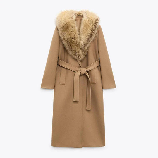 EB | Lange Jacke mit Kunstpelzkragen Taillierte Passform Eleganter Look