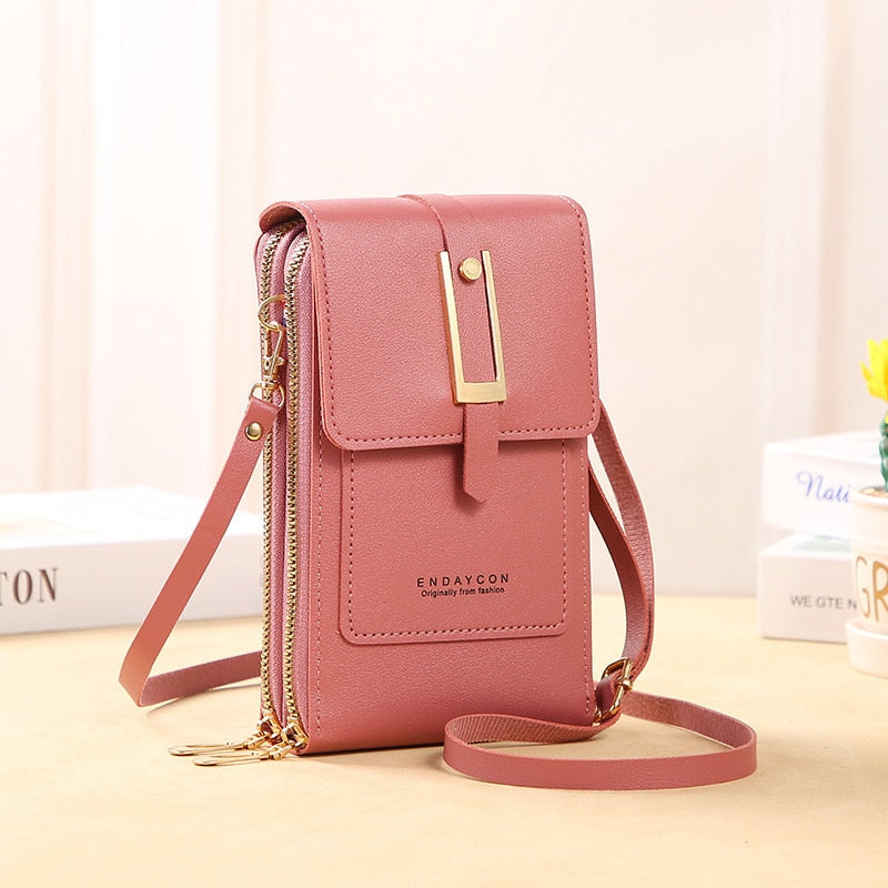EB | Leder Smartphone Clutch Damen Handtasche mit Touchscreen-Fenster