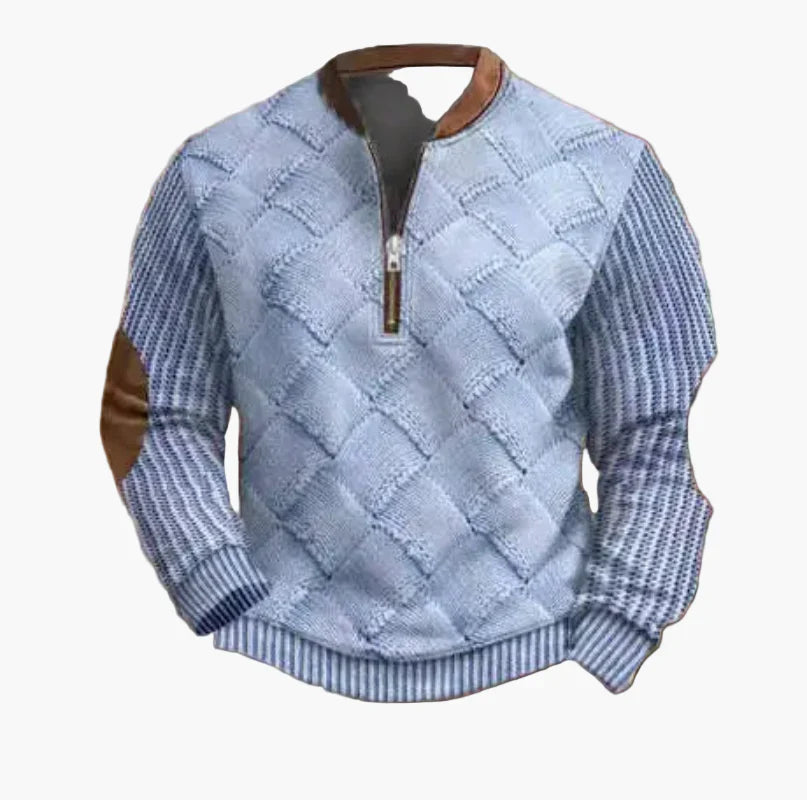 EB | Halbzipper Pullover - Modischer Strick-Look für Herbst und Winter, Warmes Sweatshirt mit Stehkragen und Ellbogen-Patches, Freizeit & Alltag