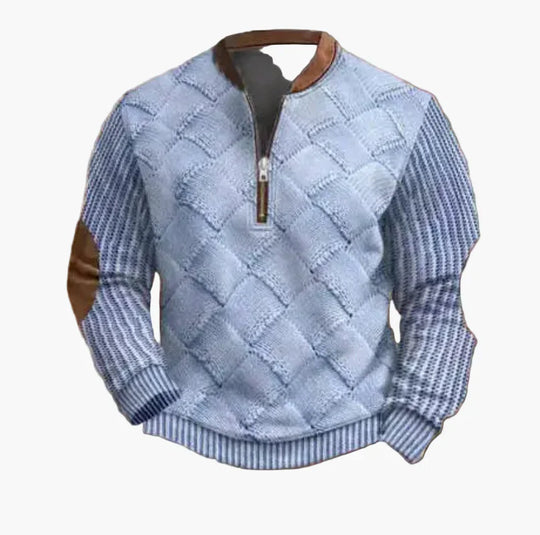 EB | Halbzipper Pullover - Modischer Strick-Look für Herbst und Winter, Warmes Sweatshirt mit Stehkragen und Ellbogen-Patches, Freizeit & Alltag